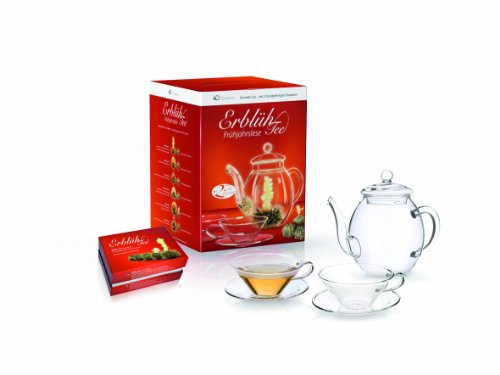 Creano Teeblumen Mix – Geschenkset „ErblühTee“, Genießerset mit Glaskanne und Teetassen