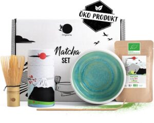 ORIGEENS MATCHA SET MIT PULVER "JADE" - Handgefertigte Matcha-Schale (Portugal), Matcha-Besen, Bambuslöffel, BIO