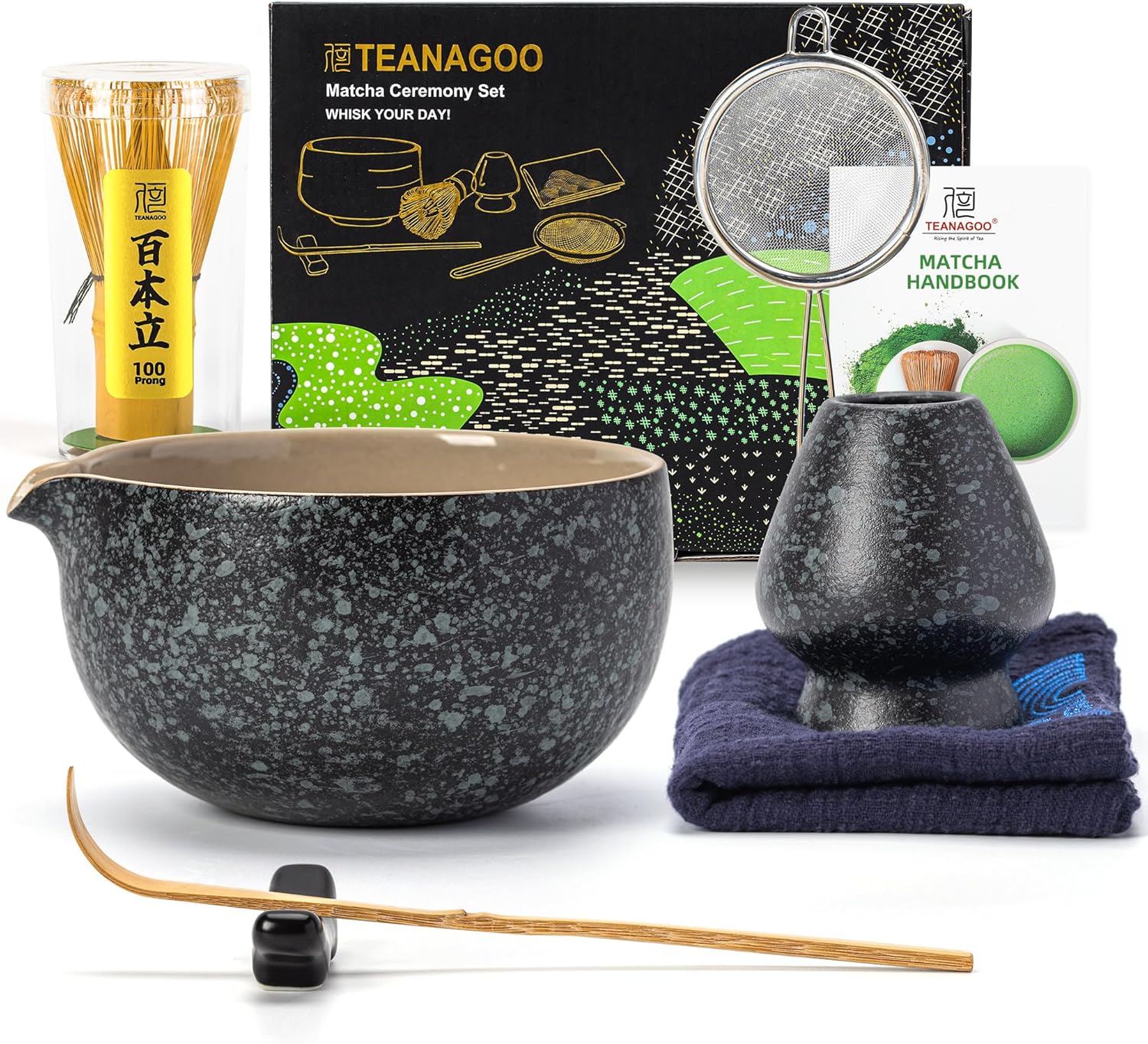 TEANAGOO Matcha Set Matcha Tee Set Matcha Schale matcha zubehör set Matcha Schüssel mit Ausgießer Bambus