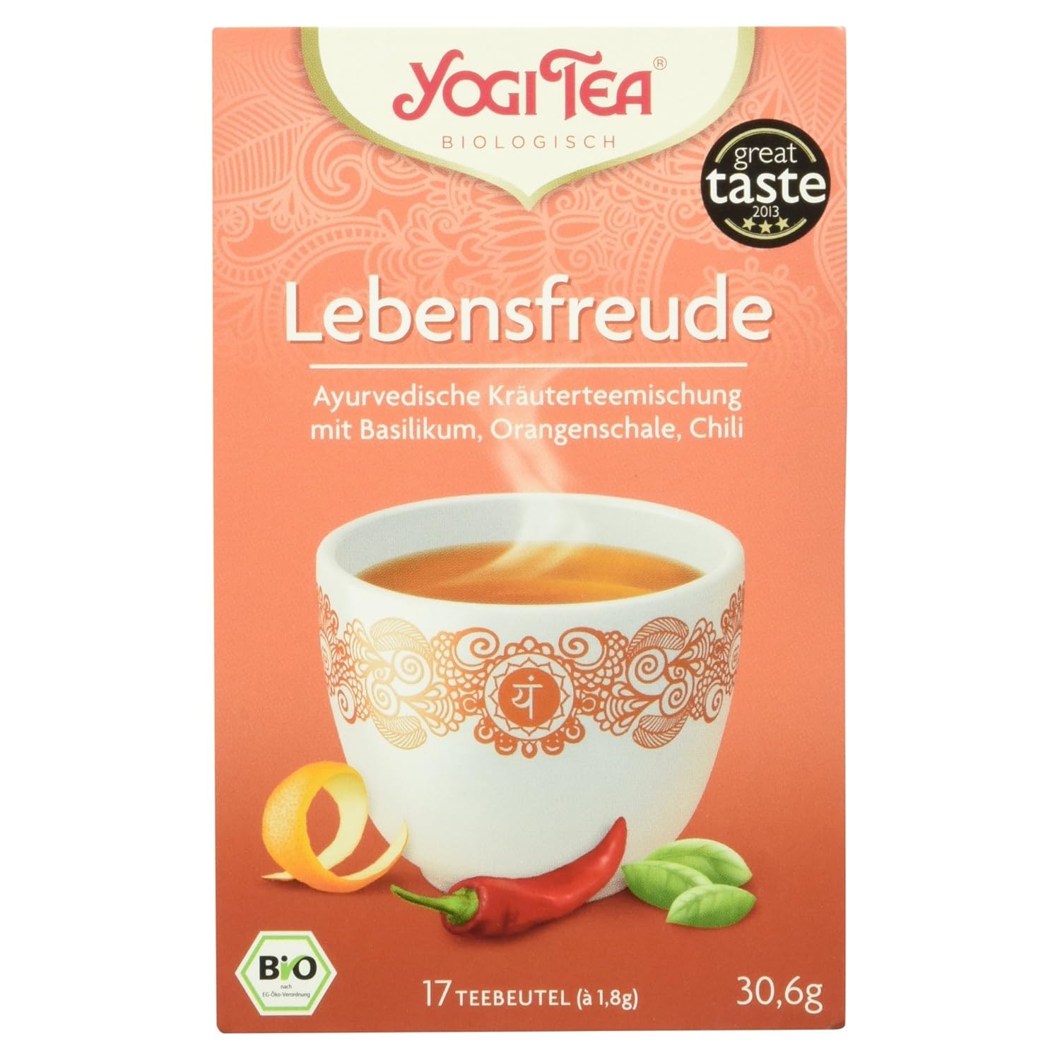 Yogi Tea Bio Lebensfreude, Basilikum, Orangenschale und Chili, 30,6 g